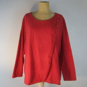 Habitat Women XL Red Faux Wrap LS Cotton Knit Tunic Shirt Round Neck